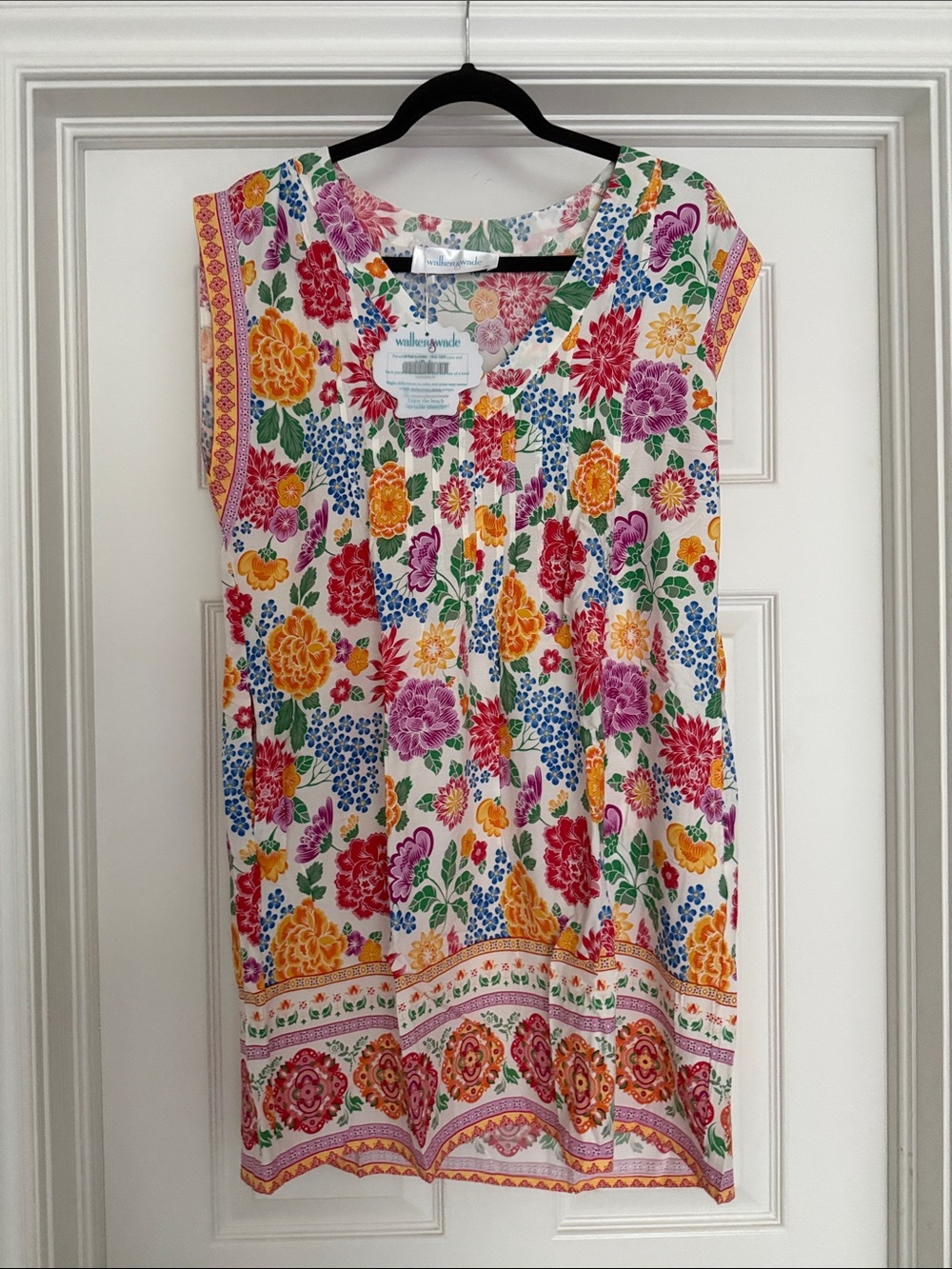 Vibrant Floral Border Sleeveless Tunic